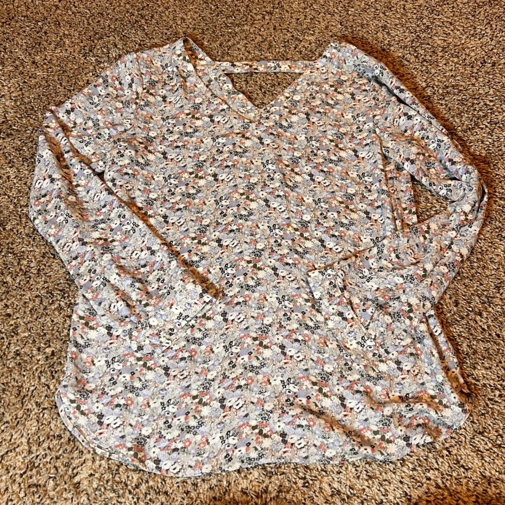 LOFT Outlet Floral Print V Neck Long Sleeve Blouse Top Womens Medium